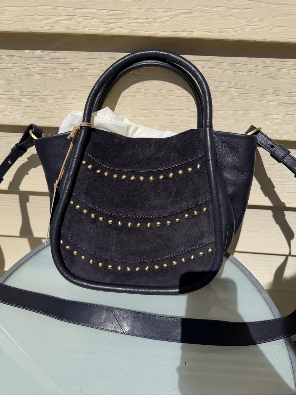 HOBO navy Margot Suede and Leather Studded Hobo Bag - Picture 5 of 7